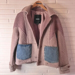Diesel Mauve and Denim Tweed Teddy Bear Cotton Jacket, Women’s Size Small